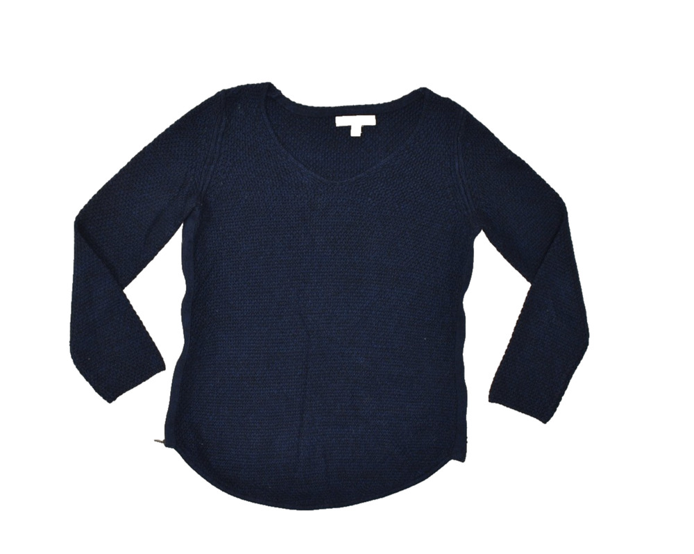 Banana Republic Women Navy Blue V-Neck Long Sleeve Pullover Sweater Size S Cotto